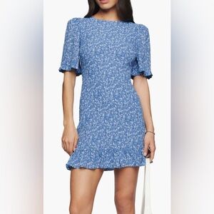 Reformation Blue Floral Ruffle Mini Dress